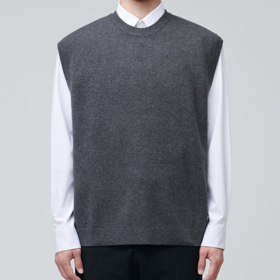 Lambswool Crew Neck Knit Vest [Medium Gray]