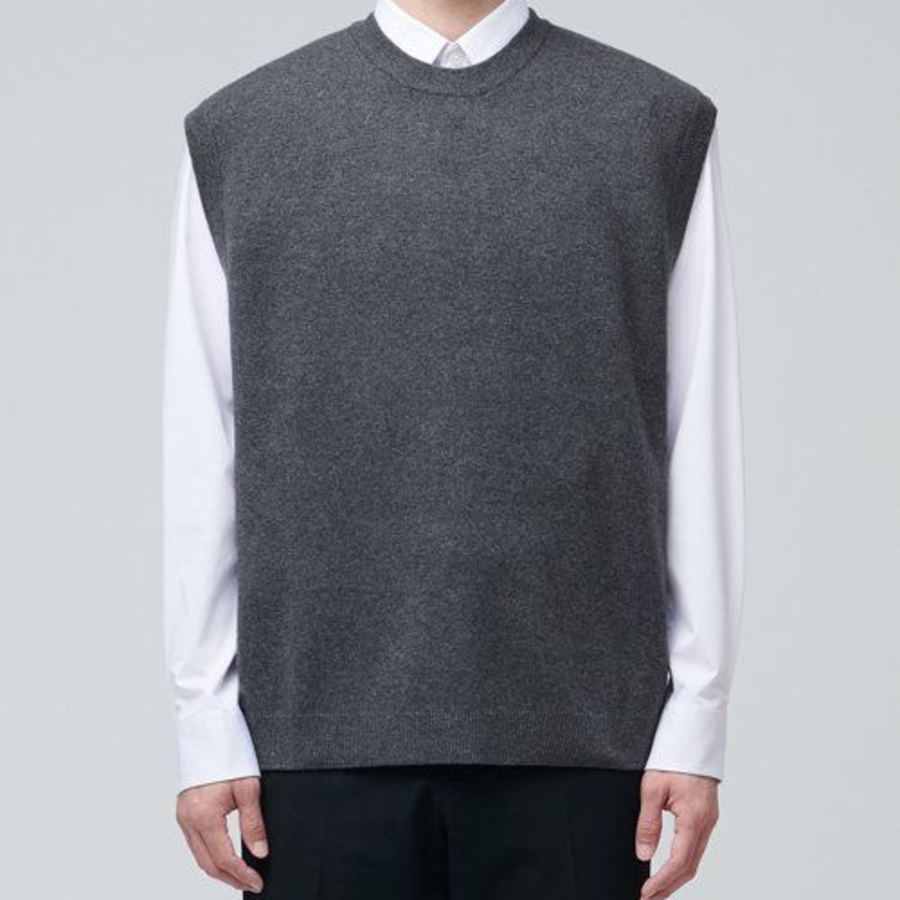 Lambswool Crew Neck Knit Vest [Medium Gray]