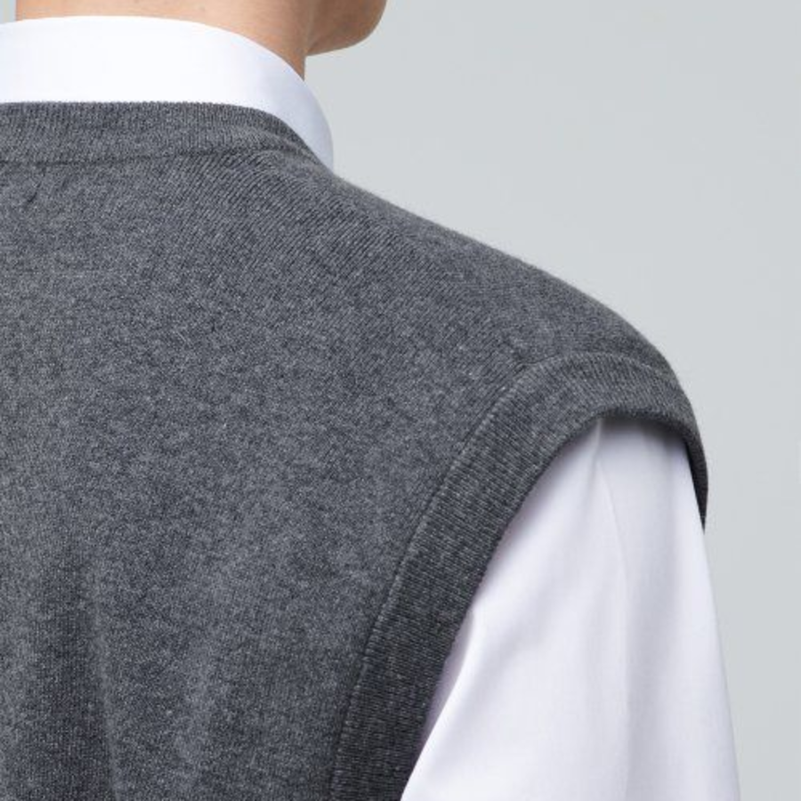 Lambswool Crew Neck Knit Vest [Medium Gray]