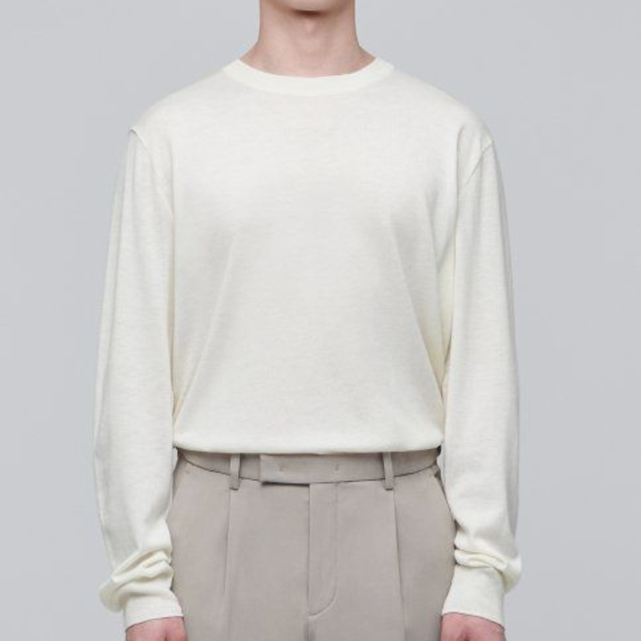 Merino Wool Blend High Gauge Crew Neck Knit [Ivory]