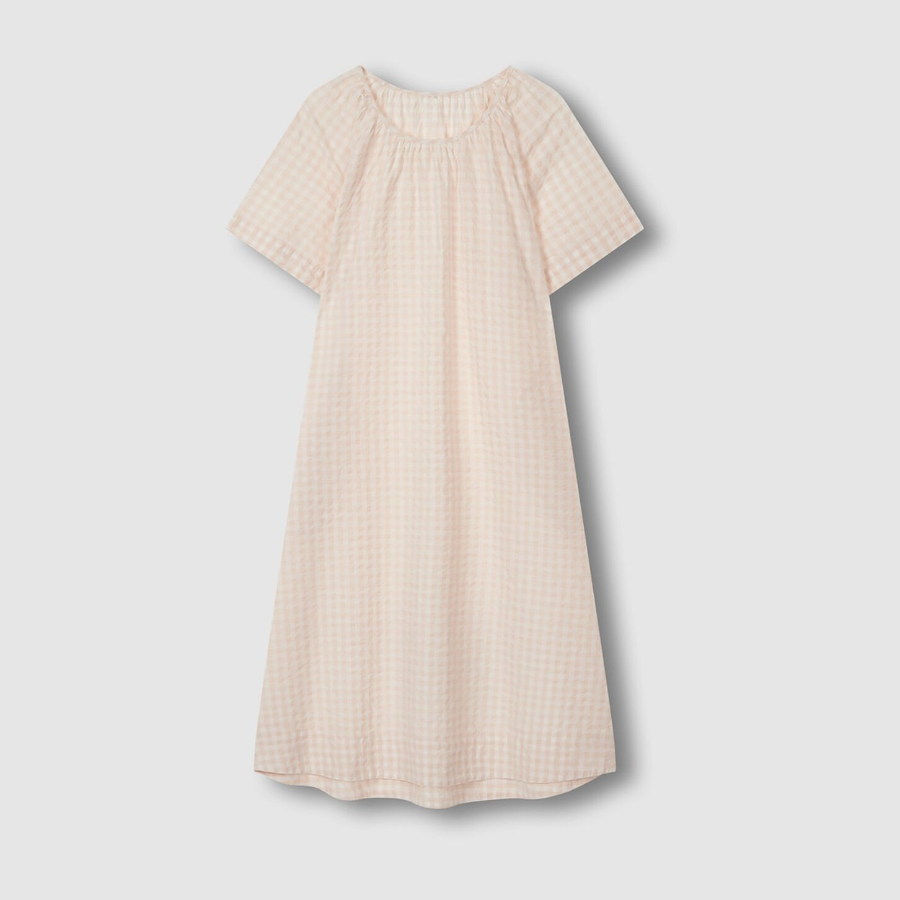 JAJU Cotton Seersucker Short-Sleeve Pajama Dress (Light Pink) — лёгкость ткани и нежность цвета