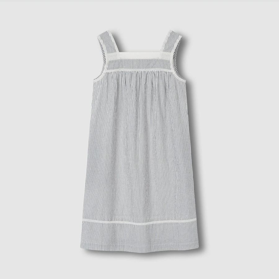 JAJU Seersucker Shirred Sleeveless Pajama Dress (Light Navy) — прохлада и комфорт без рукавов