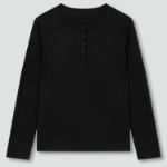 JAJU Soft Rib Henley Neck Lounge T-Shirt (Black) — уют и эластичность для дома и отдыха