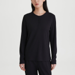 JAJU Soft Rib Henley Neck Lounge T-Shirt (Black) — уют и эластичность для дома и отдыха
