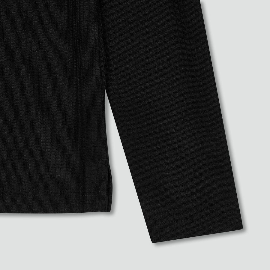 JAJU Soft Rib Henley Neck Lounge T-Shirt (Black) — уют и эластичность для дома и отдыха