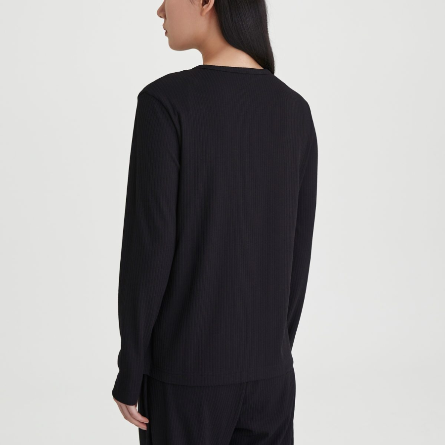 JAJU Soft Rib Henley Neck Lounge T-Shirt (Black) — уют и эластичность для дома и отдыха