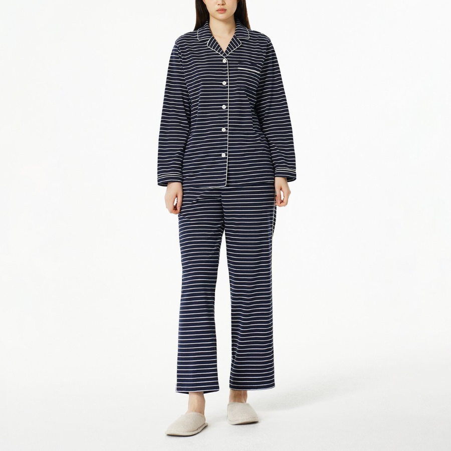 JAJU Smart Cotton 10-Length Pajama Set (Navy) — глубокий цвет и натуральный комфорт для ночного отдыха