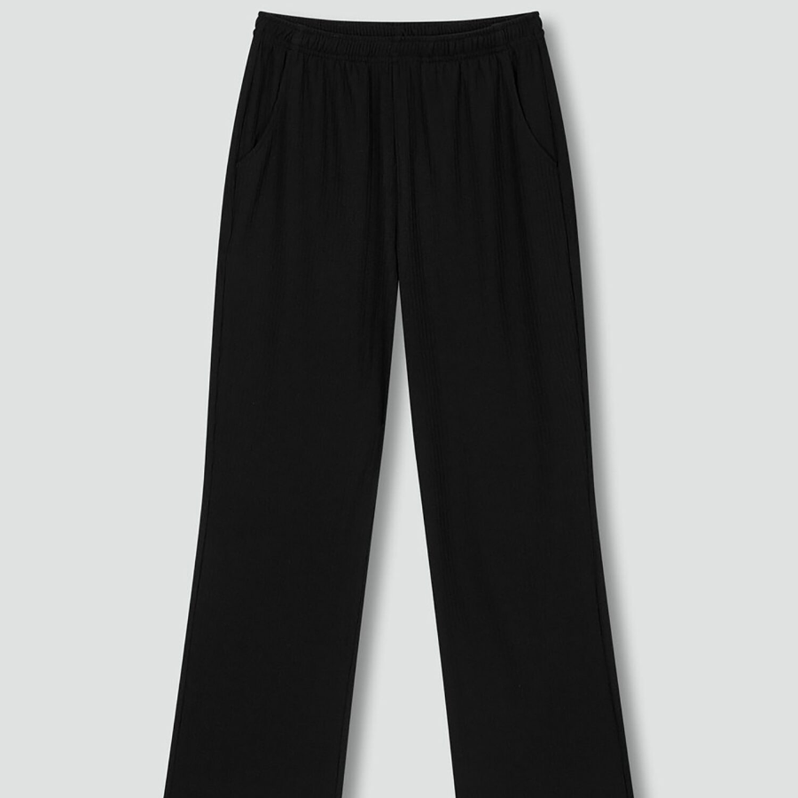 JAJU Soft Rib Bootcut Lounge Pants (Black) — эластичность, стиль и комфорт в домашнем образе