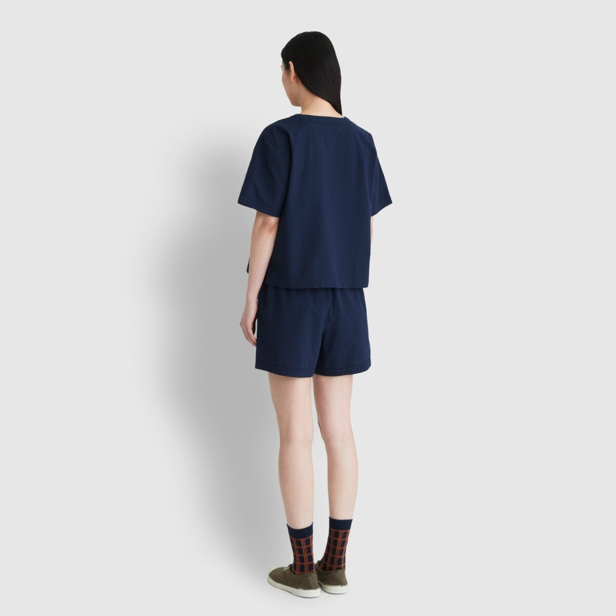 JAJU Seersucker V-Neck 3-Length Pajama Set (Navy) — лёгкость и комфорт для тёплых дней