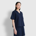 JAJU Seersucker V-Neck 3-Length Pajama Set (Navy) — лёгкость и комфорт для тёплых дней