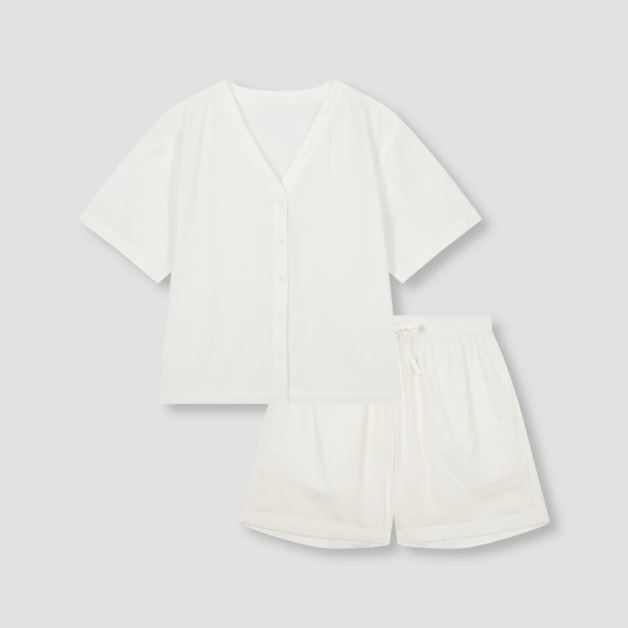 JAJU Seersucker V-Neck 3-Length Pajama Set (White) — лёгкость и свежесть для комфортного отдыха