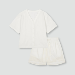 JAJU Seersucker V-Neck 3-Length Pajama Set (White) — лёгкость и свежесть для комфортного отдыха