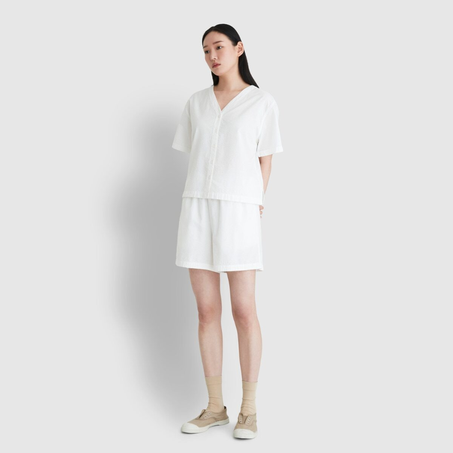 JAJU Seersucker V-Neck 3-Length Pajama Set (White) — лёгкость и свежесть для комфортного отдыха