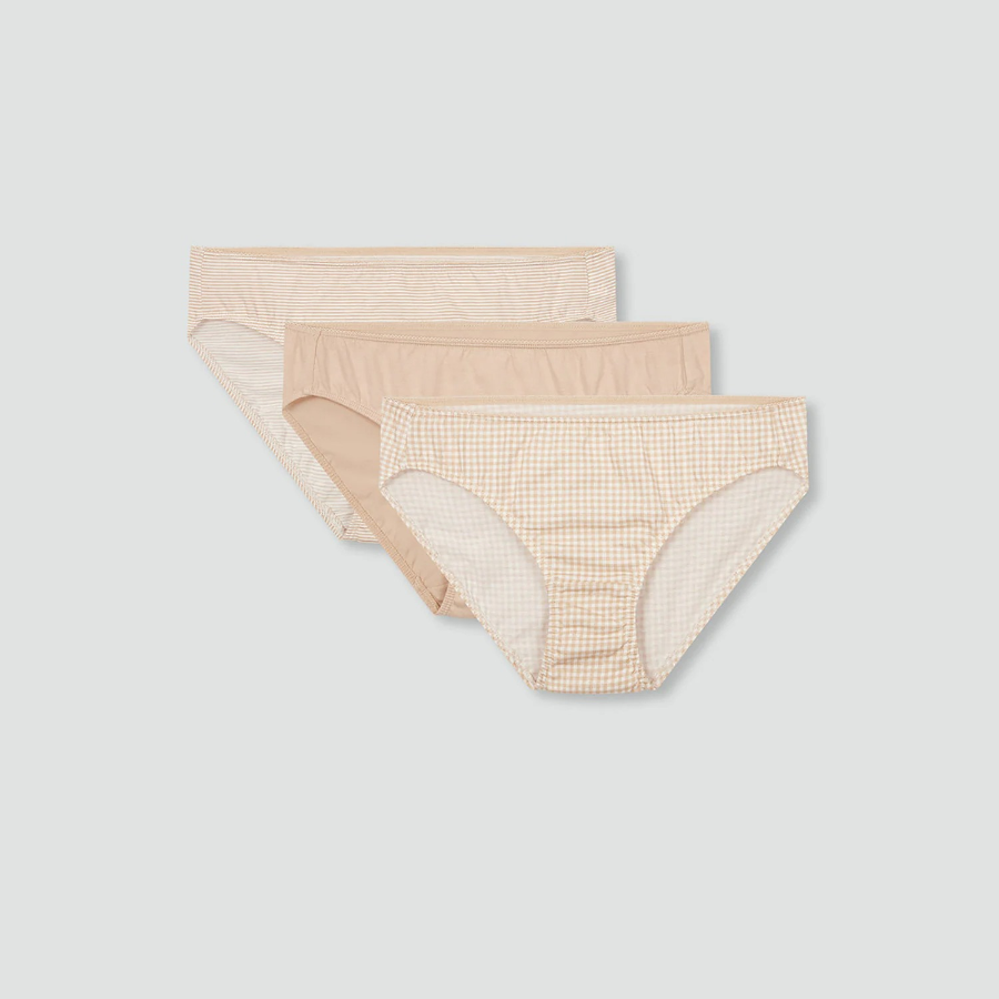 JAJU Cotton Check Hiphugger Panty 3-Pack (Light Beige) — мягкость хлопка и удобная посадка каждый день