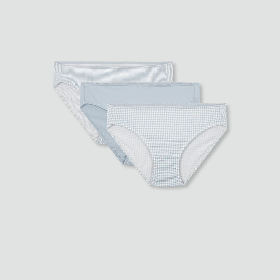 JAJU Cotton Check Hiphugger Panty 3-Pack (Light Blue) — комфорт и свежесть в классическом дизайне