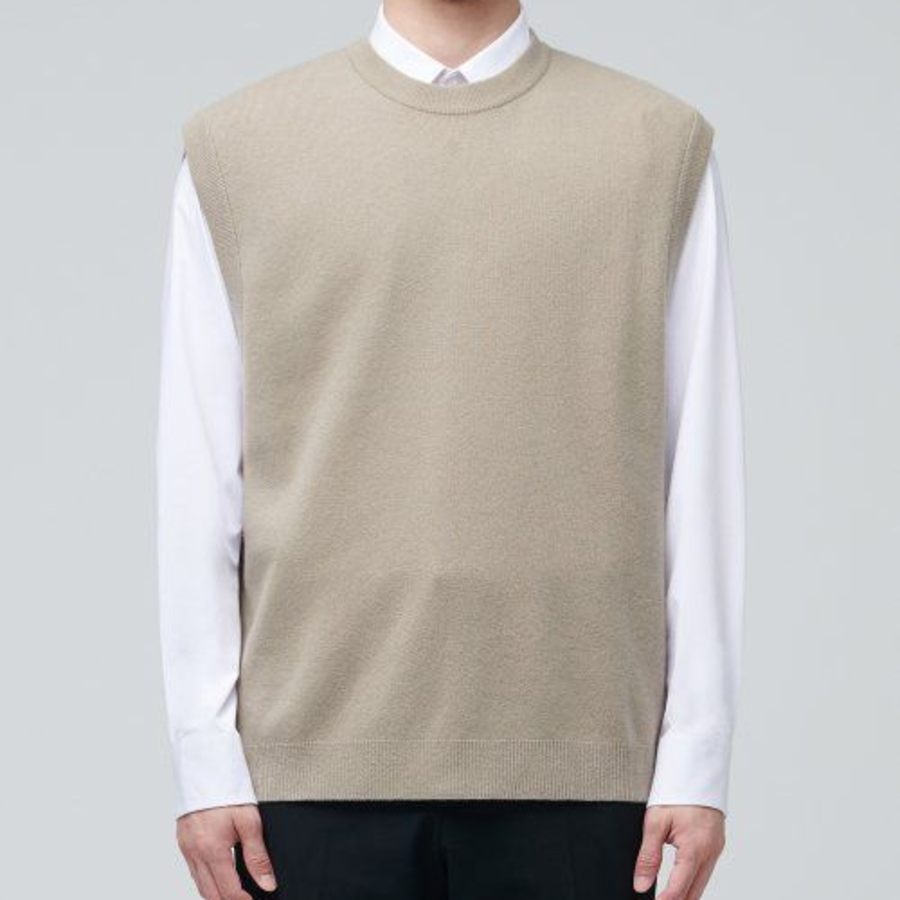 Lambswool Crew Neck Knit Vest – Beige