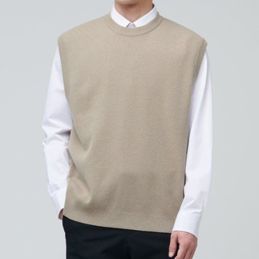 Lambswool Crew Neck Knit Vest – Beige