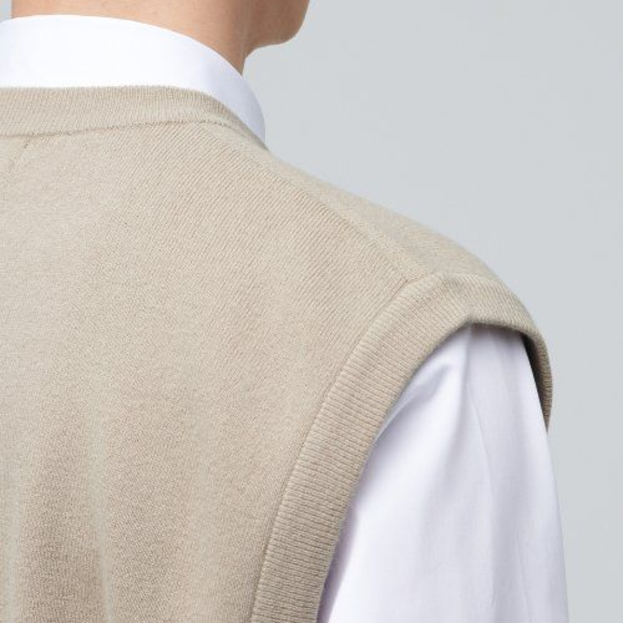 Lambswool Crew Neck Knit Vest [Beige]