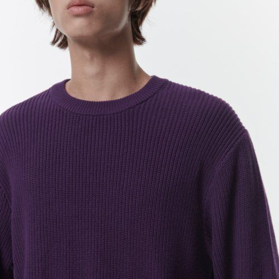 Cotton Ribbed Crew Neck Knit [Purple]