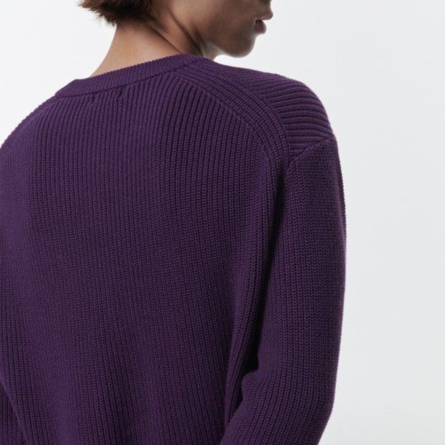 Cotton Ribbed Crew Neck Knit [Purple]
