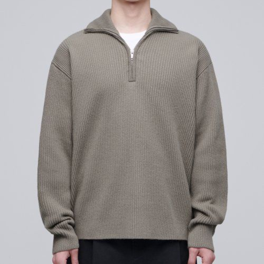 Relaxed Ribbed Half-Zip Knit [Dusty Beige]