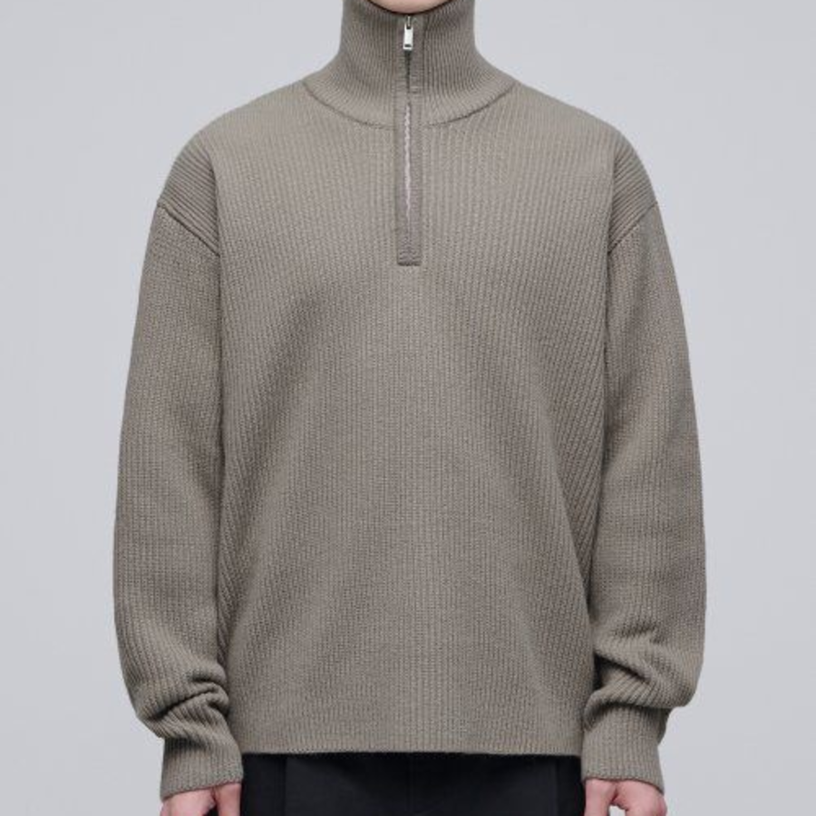 Relaxed Ribbed Half-Zip Knit [Dusty Beige]