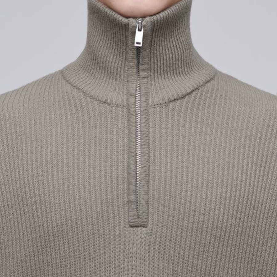 Relaxed Ribbed Half-Zip Knit [Dusty Beige]