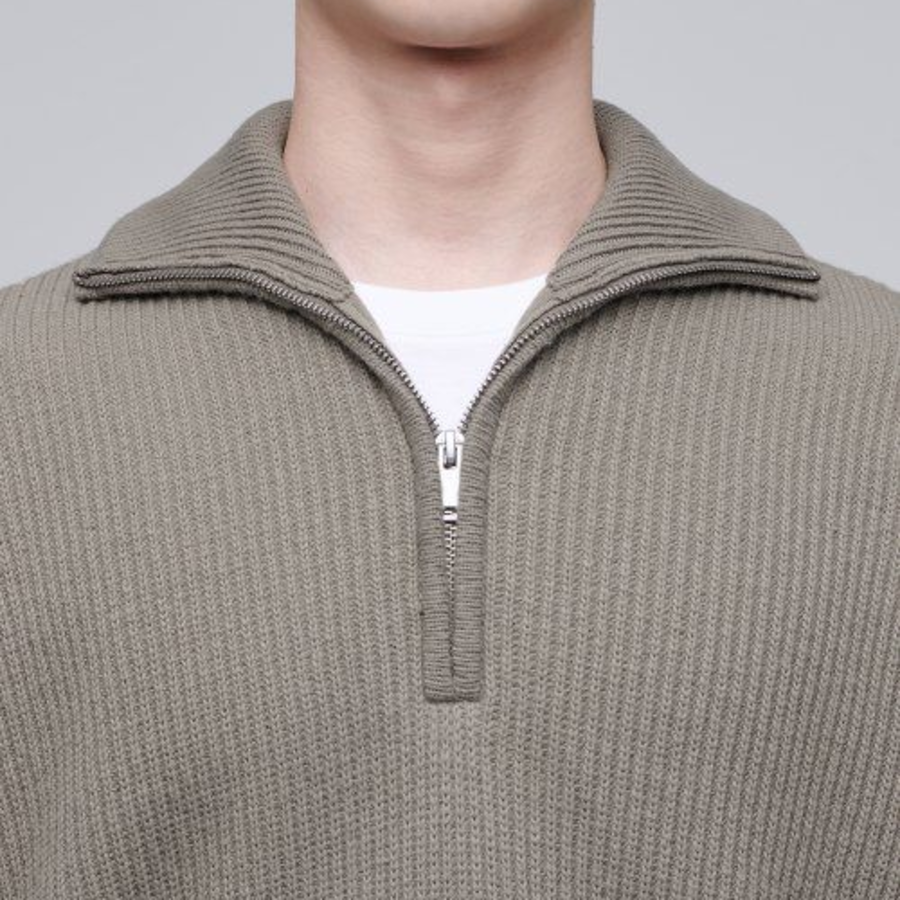 Relaxed Ribbed Half-Zip Knit [Dusty Beige]