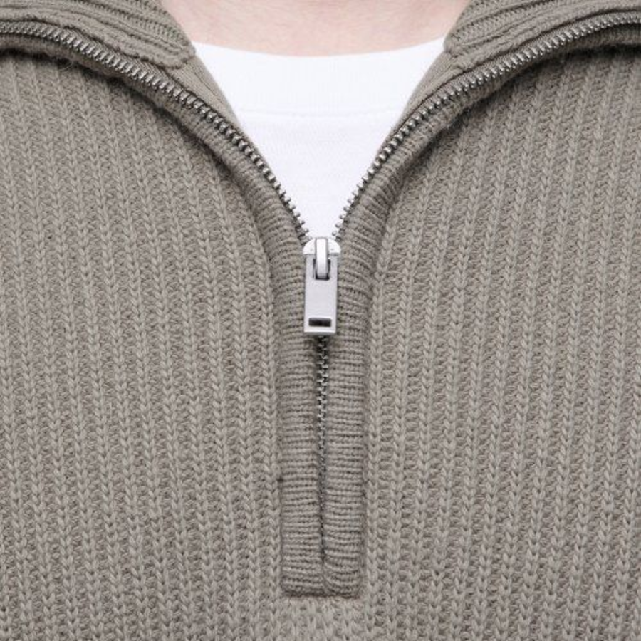 Relaxed Ribbed Half-Zip Knit [Dusty Beige]