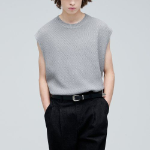 Textured Crew Neck Knit Vest [Light Grey]