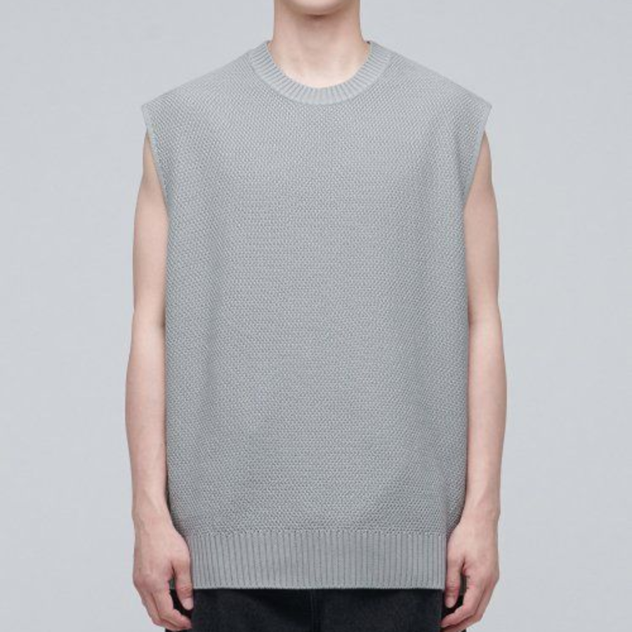 Textured Crew Neck Knit Vest [Light Grey]