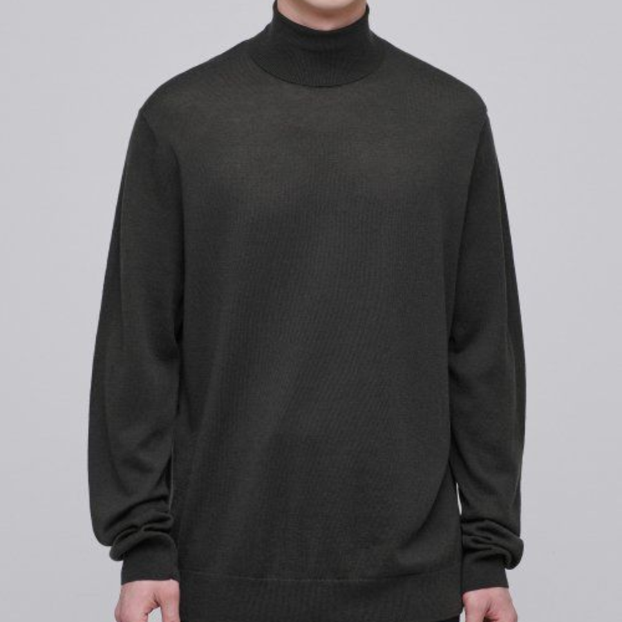 Merino Wool Blend High Gauge Turtleneck Knit [Gunmetal]