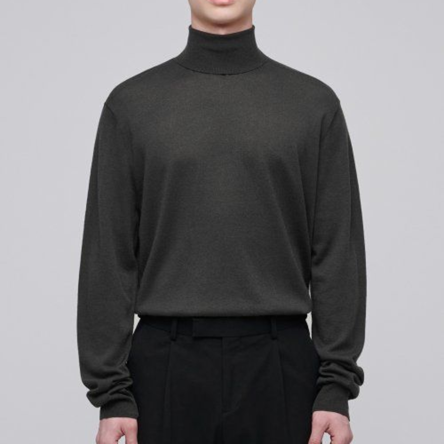 Merino Wool Blend High Gauge Turtleneck Knit [Gunmetal]