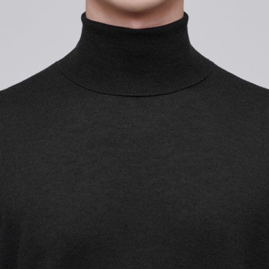 Merino Wool Blend High Gauge Turtleneck Knit [Gunmetal]