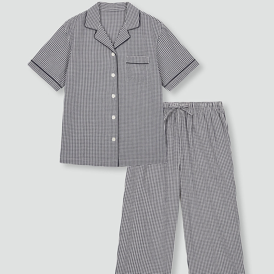 JAJU Cotton Seersucker 3/4 Sleeve Pajama Set (Light Navy) — лёгкость и свежесть в классическом исполнении