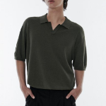 Cool Touch Slit-Neck Knitted Polo Shirt [Khaki]
