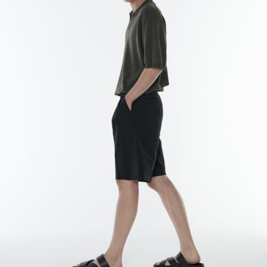 Cool Touch Slit-Neck Knitted Polo Shirt [Khaki]