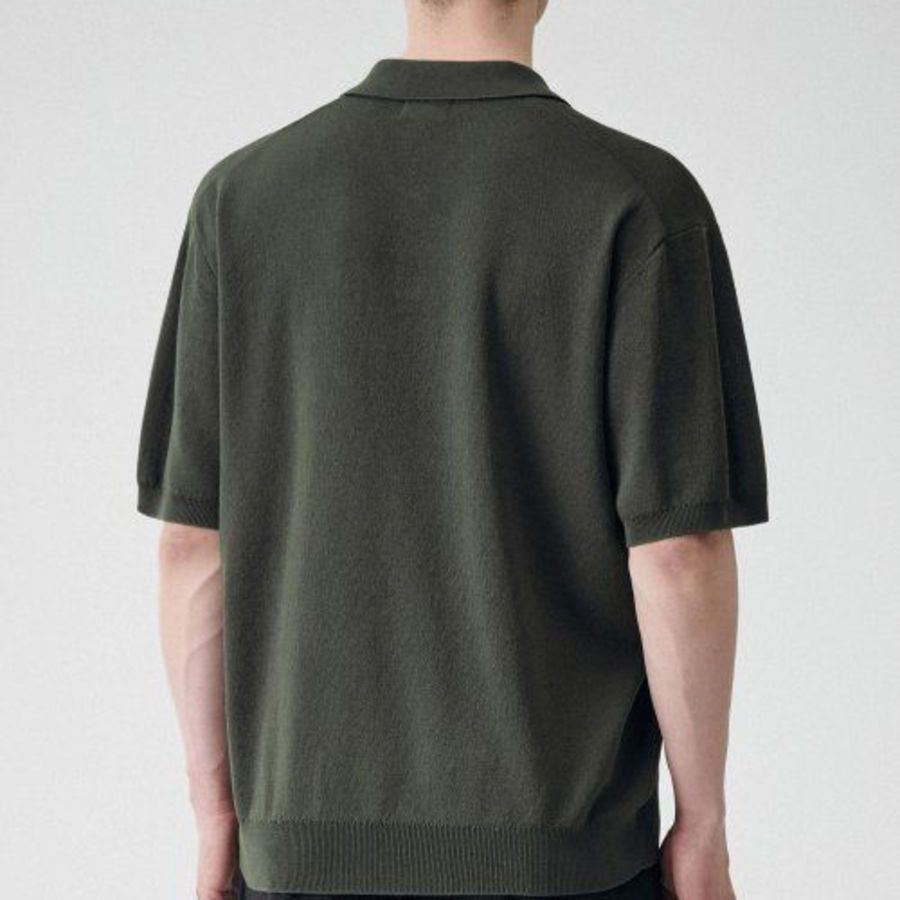Cool Touch Slit-Neck Knitted Polo Shirt [Khaki]