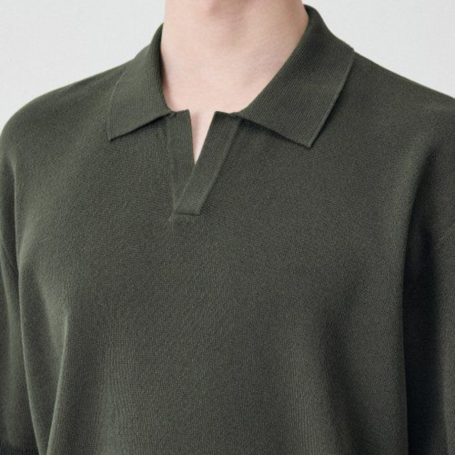 Cool Touch Slit-Neck Knitted Polo Shirt [Khaki]