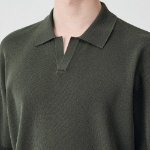 Cool Touch Slit-Neck Knitted Polo Shirt [Khaki]
