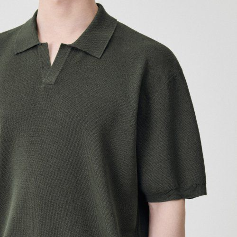 Cool Touch Slit-Neck Knitted Polo Shirt [Khaki]