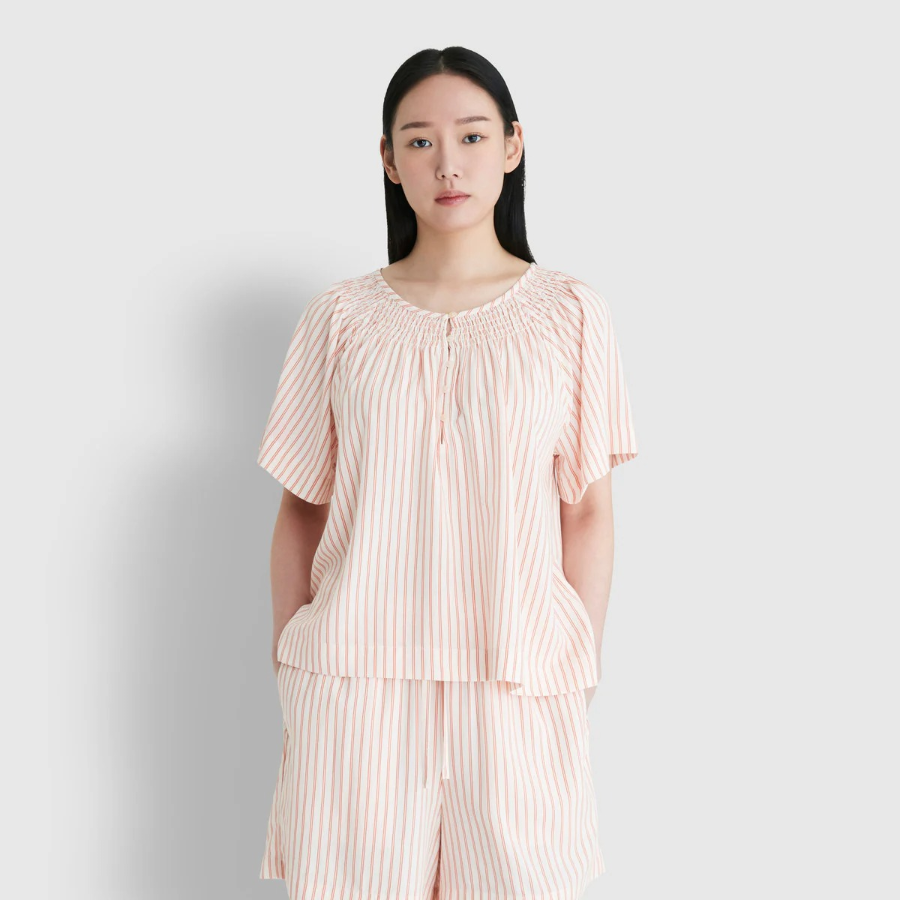 JAJU Lyocell Smocking Pajama Shirt (Light Orange) — нежность ткани и уют в каждом движении