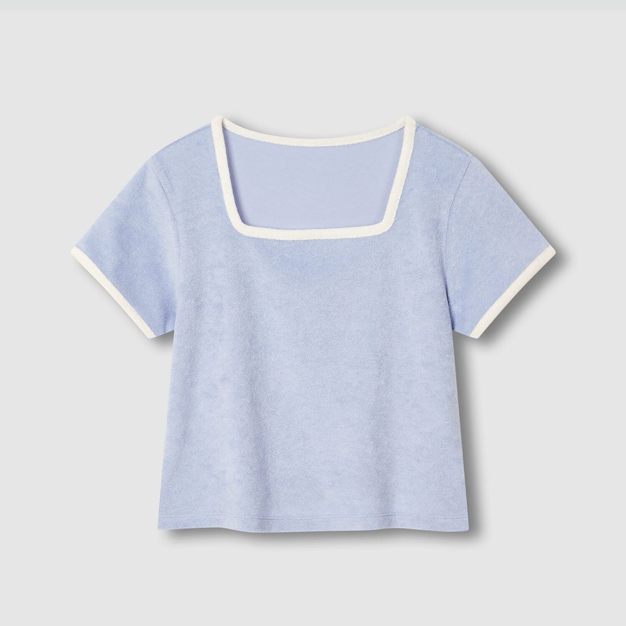 JAJU Terry Square Neck Lounge T-Shirt (Sky Blue) — мягкость и элегантность для домашнего уюта