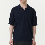 Bouclé Slit-Neck Knitted Polo Shirt [Navy]