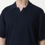 Bouclé Slit-Neck Knitted Polo Shirt [Navy]