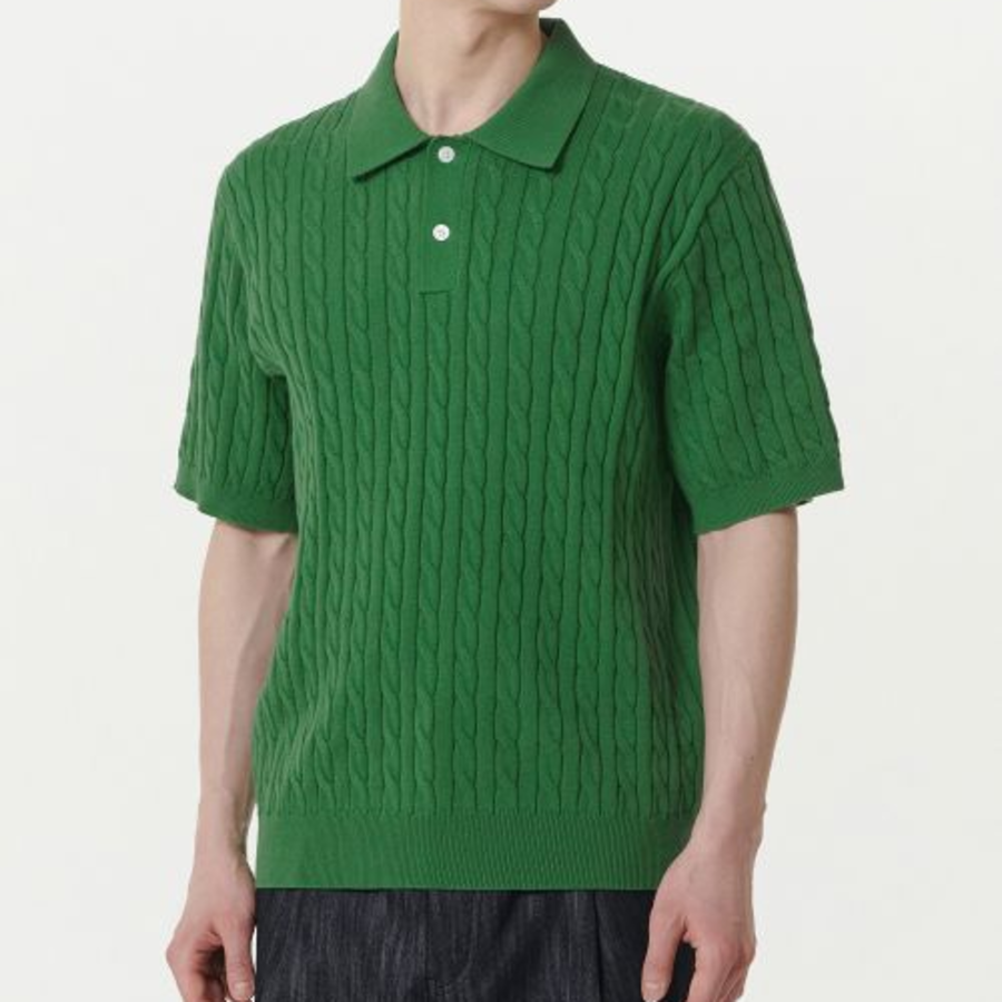 Cable Knitted Polo Shirt [Irish Green]