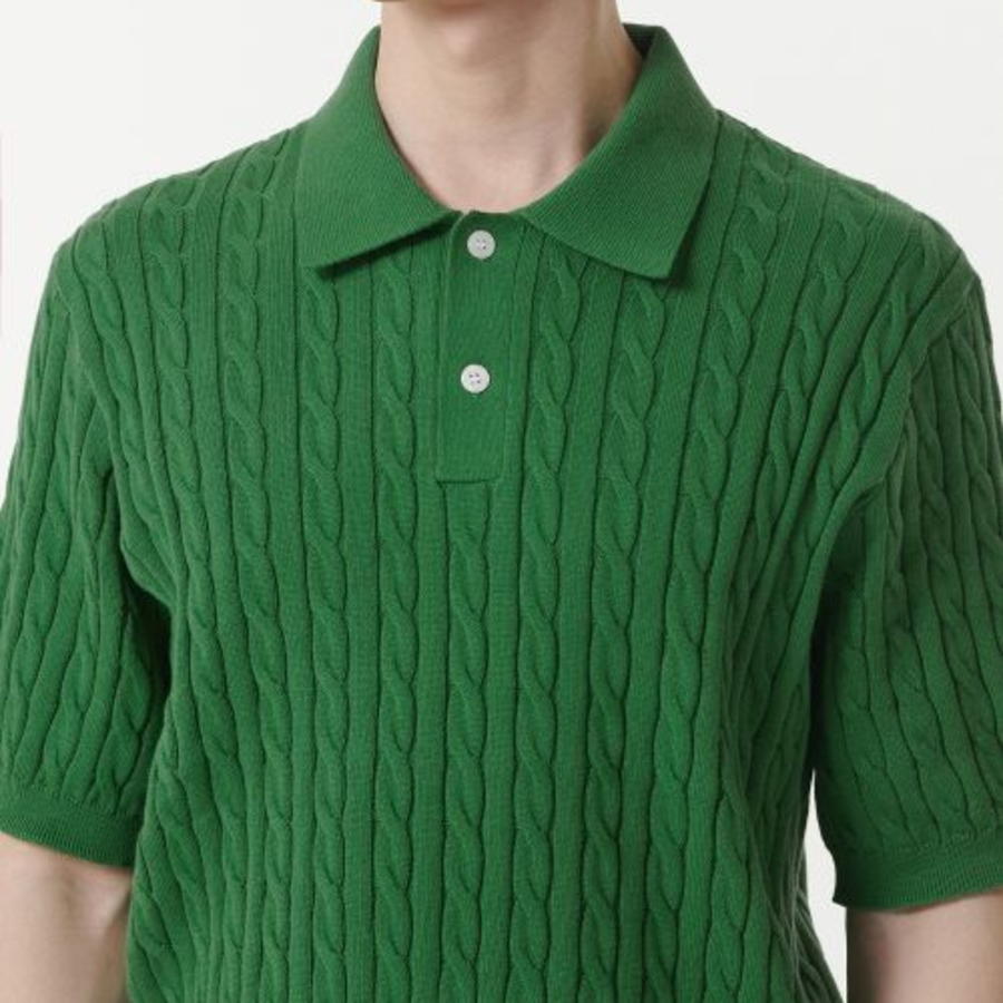 Cable Knitted Polo Shirt [Irish Green]