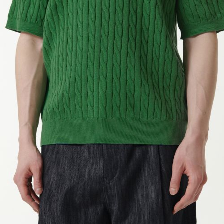 Cable Knitted Polo Shirt [Irish Green]
