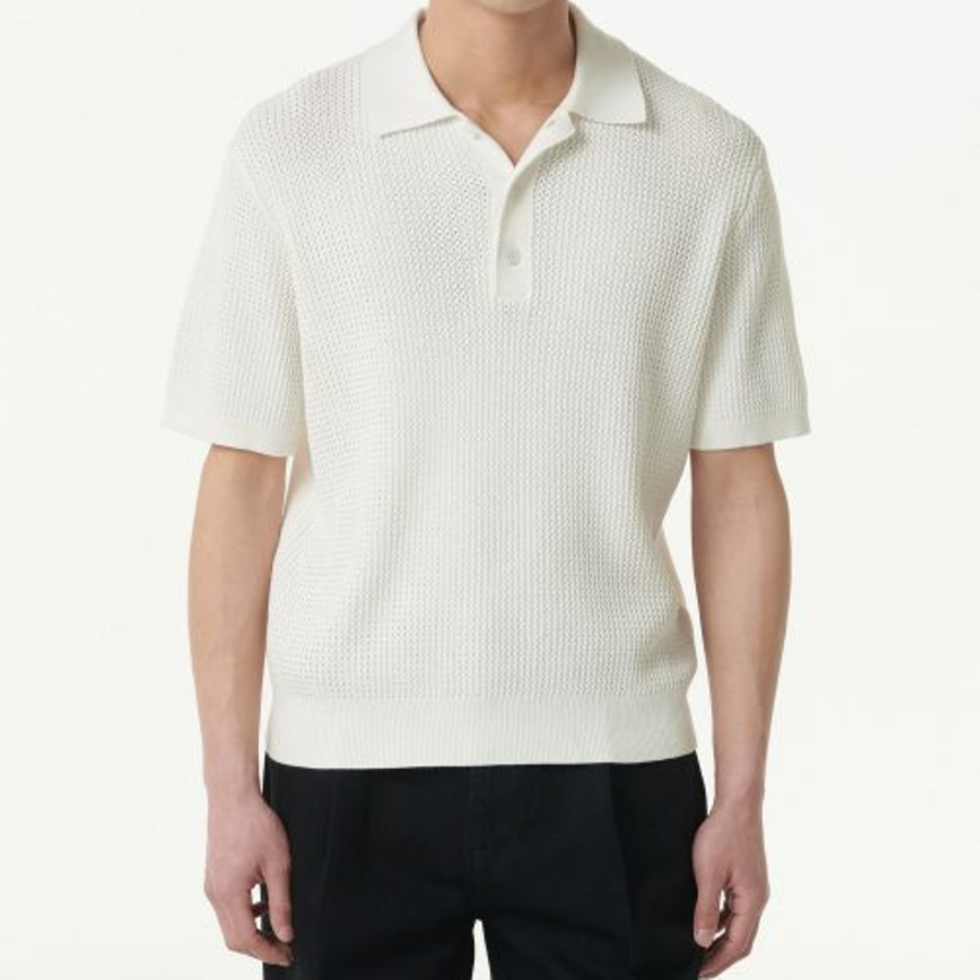 Crochet Knitted Polo Shirt [Ivory]