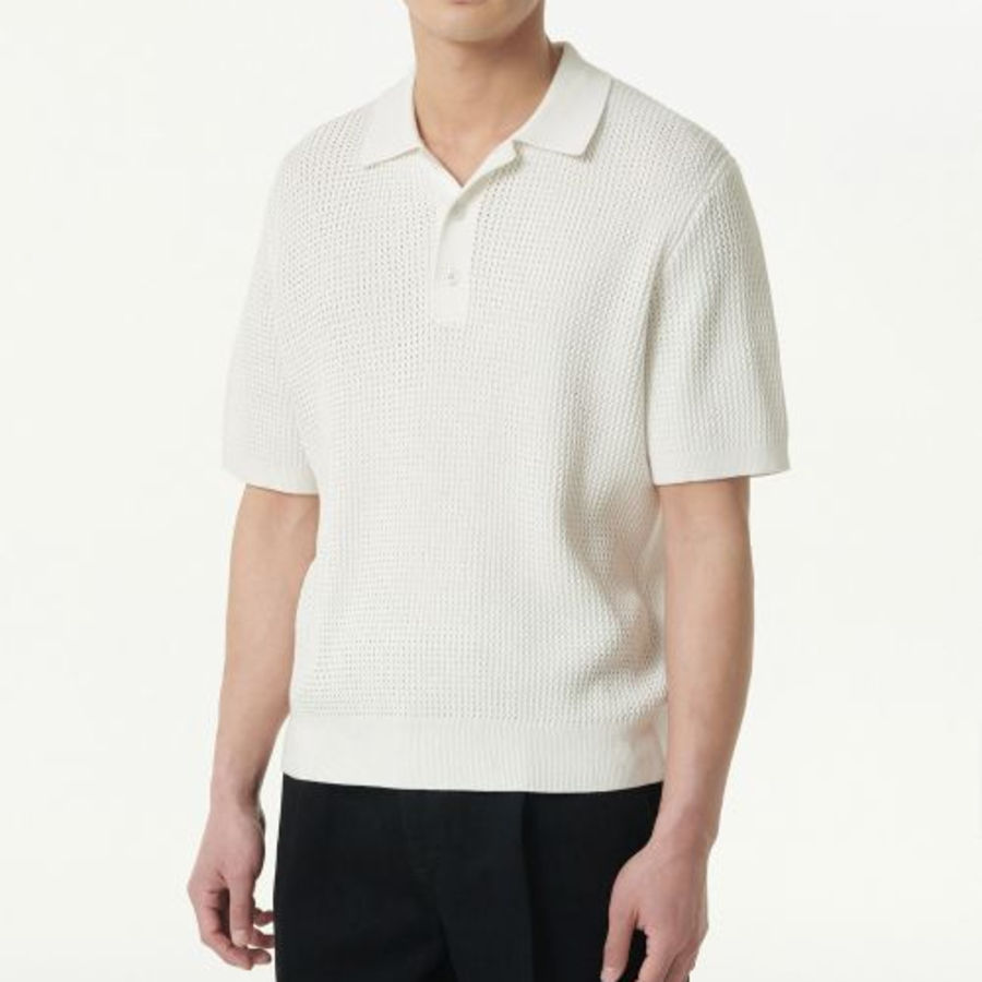 Crochet Knitted Polo Shirt [Ivory]